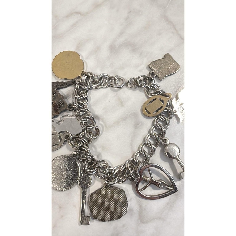 Vintage TOPS Weight Loss Charm Bracelet Loaded w/ 13 Charms Silver Tone Links - Picture 6 of 8